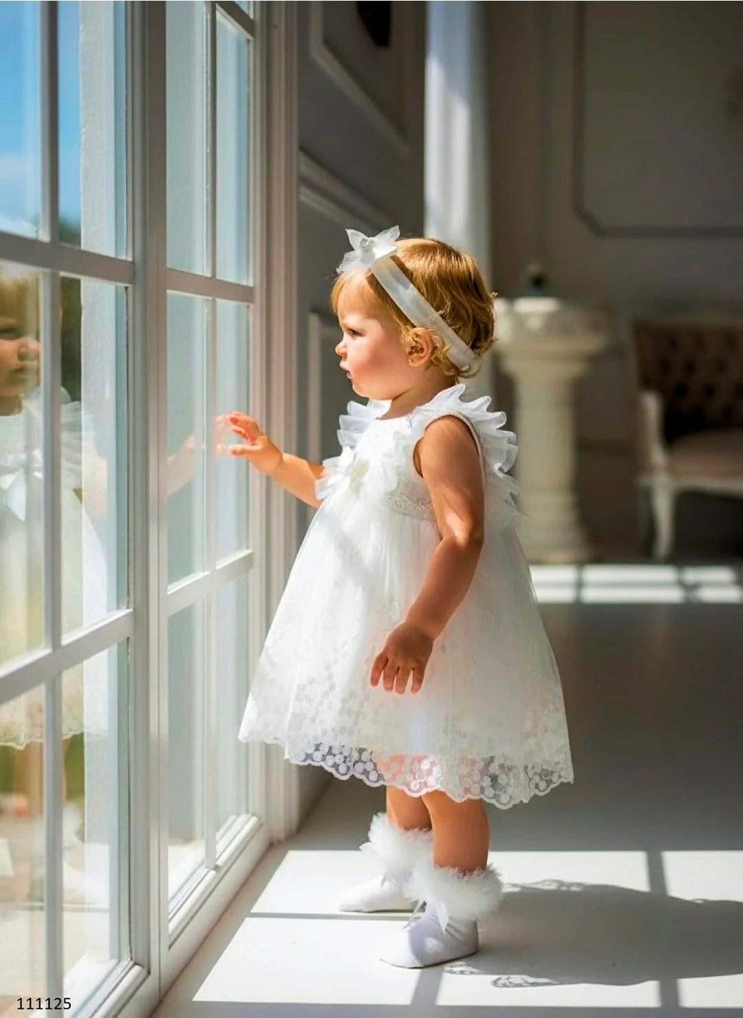 Girls Christening Ivory Tulle Dress With Headband and Shoes