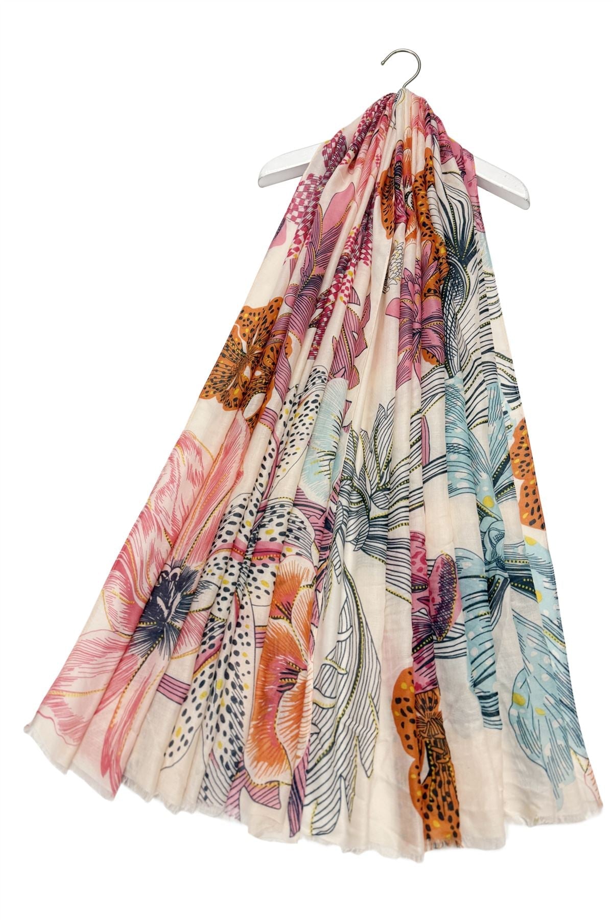 Tropical Flower print frayed scarf-pink
