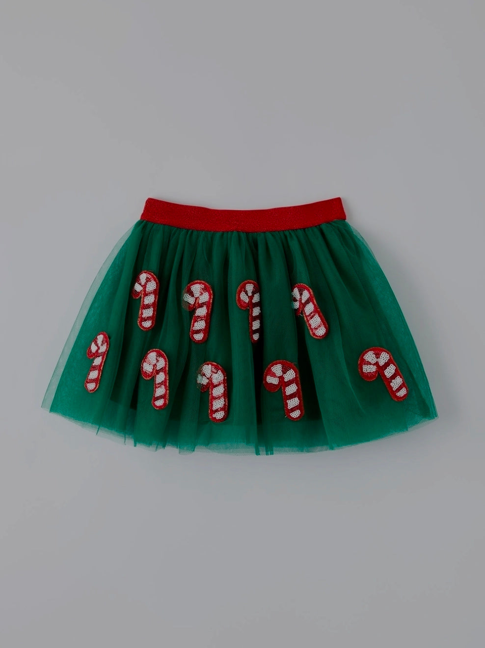 Girls Christmas Candy Cane Sequin Applique Green Tutu Skirt