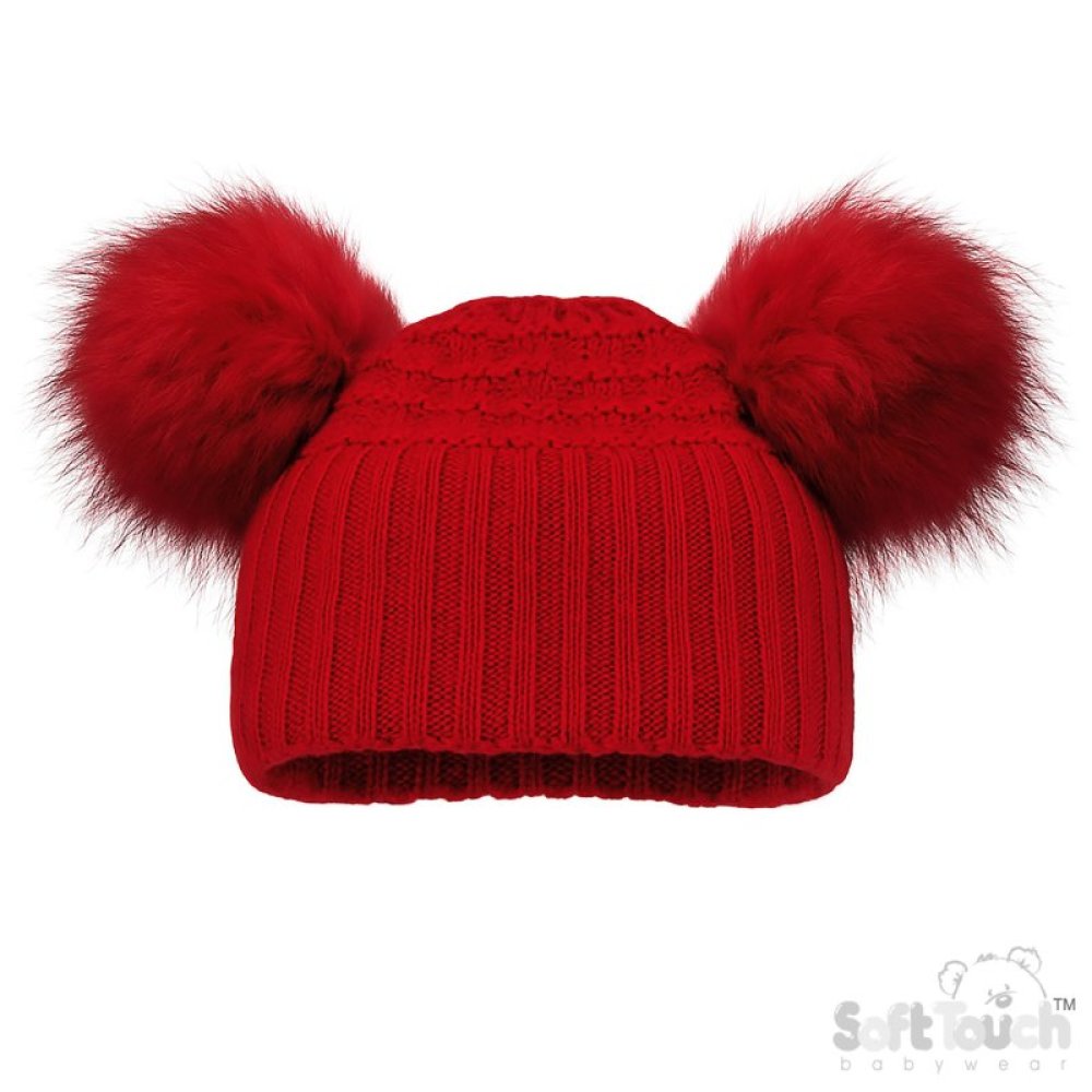 Red Checked Hat With Pom Poms
