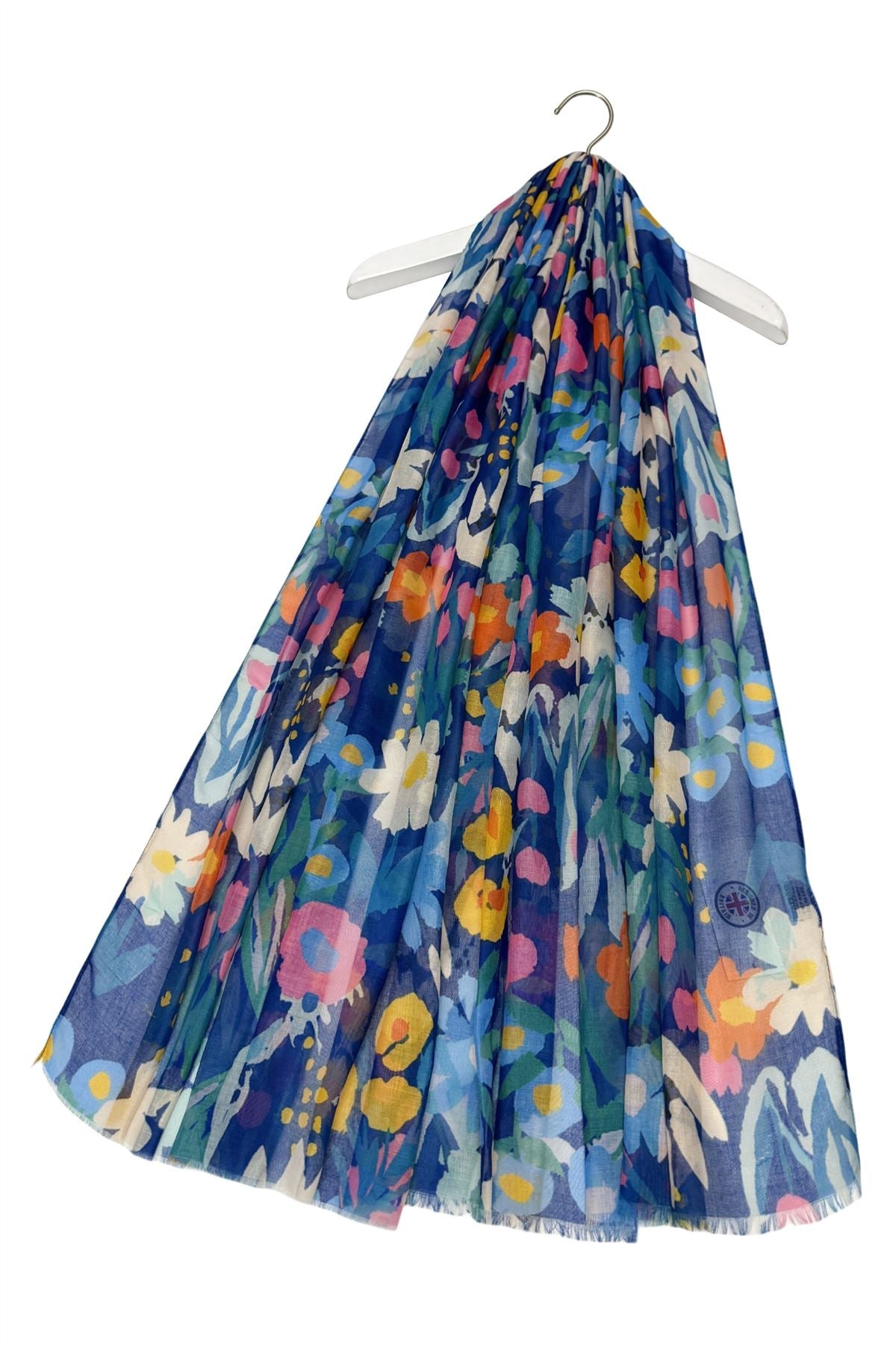 Bright floral meadow frayed scarf