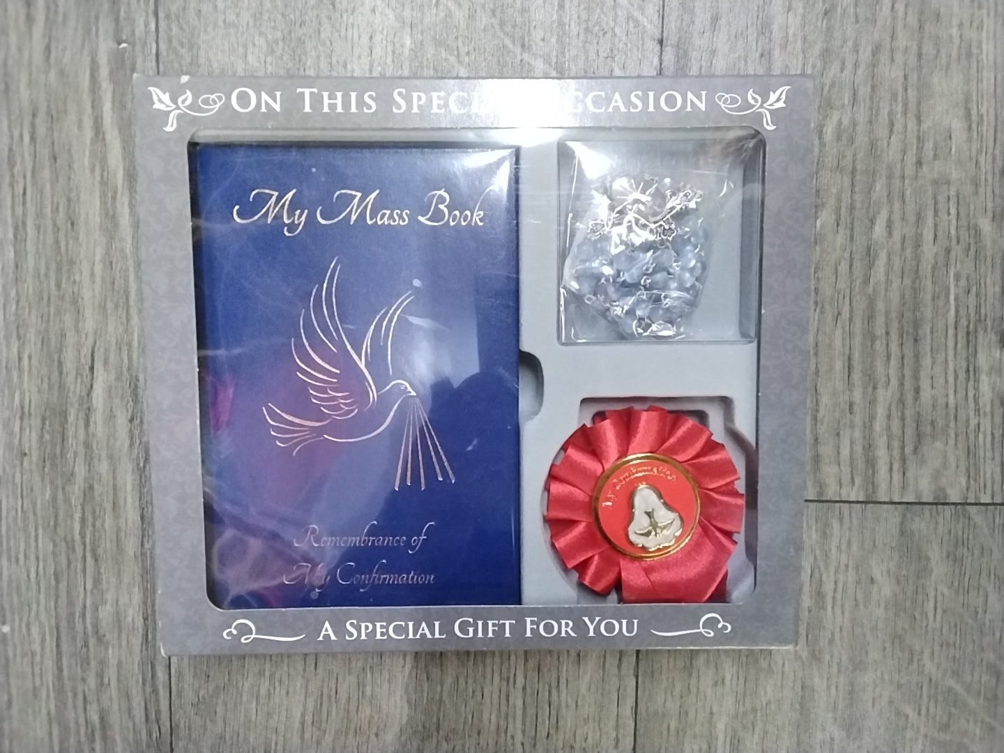 Confirmation Gift set Mass book, rosary beads and rosette