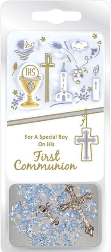First Holy Communion rosary beads glass beads blue