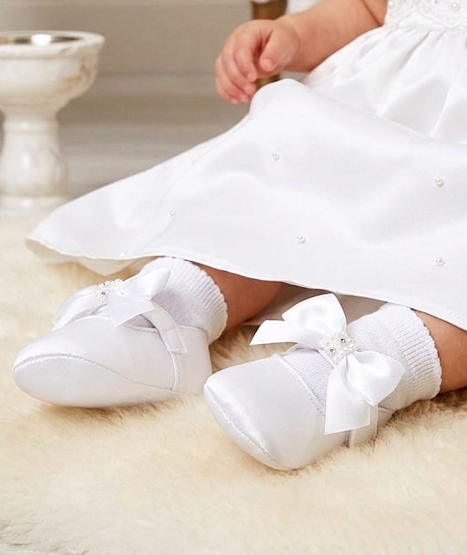 Baby Girl White Mary Soft Soled Bow Strap Christening Shoe
