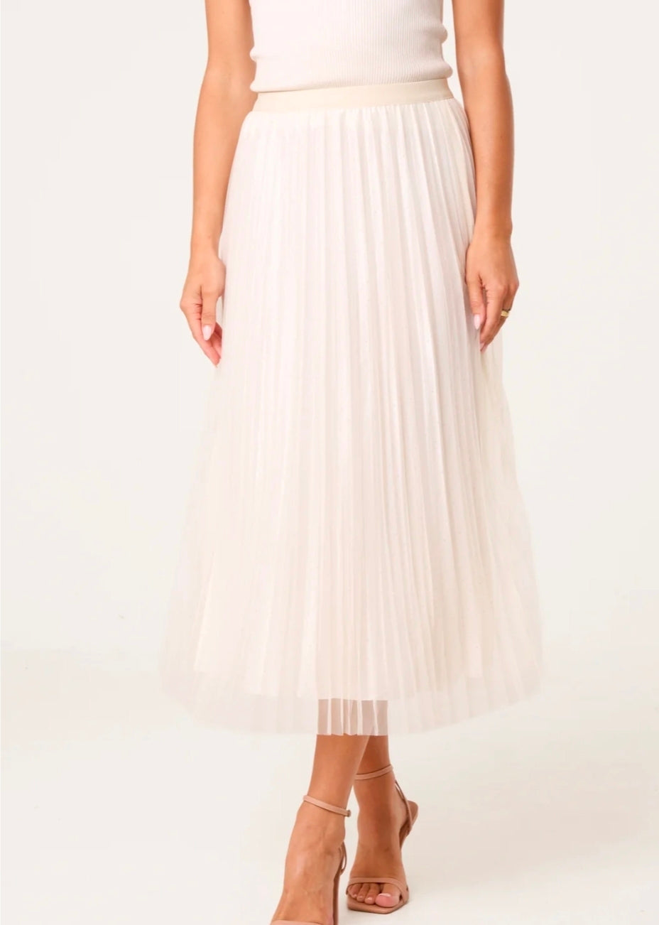 Diamante Embellished Ivory Mesh Midi Skirt