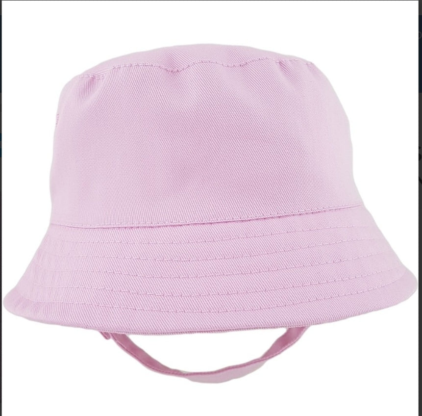 Infants Plain pink bucket hat with chin strap