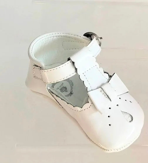 Girls Leather White Maryjane Style Shoe with Buckle and Bow