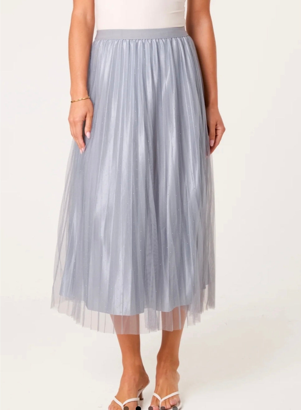 Diamante Embellished Sliver Mesh Midi Skirt