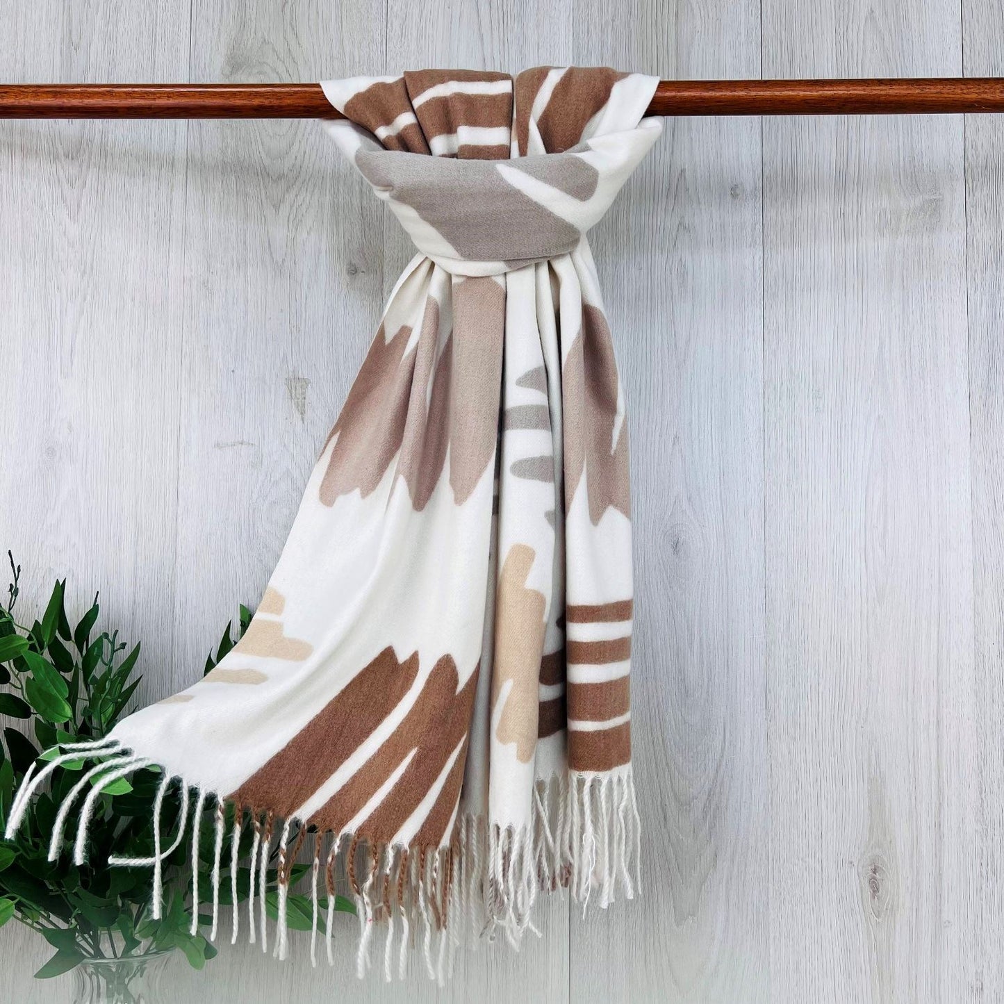 White Neutral Colour Winter Fringed Scarf