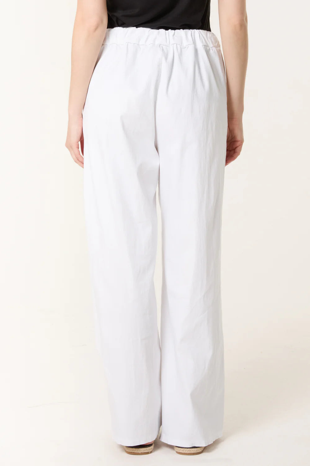 Magic Drawstring Wide Leg White Trousers