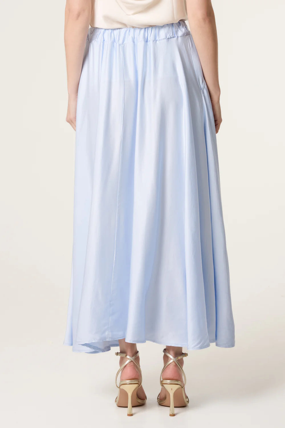 Elasticated Satin Maxi Skirt in Light Blue