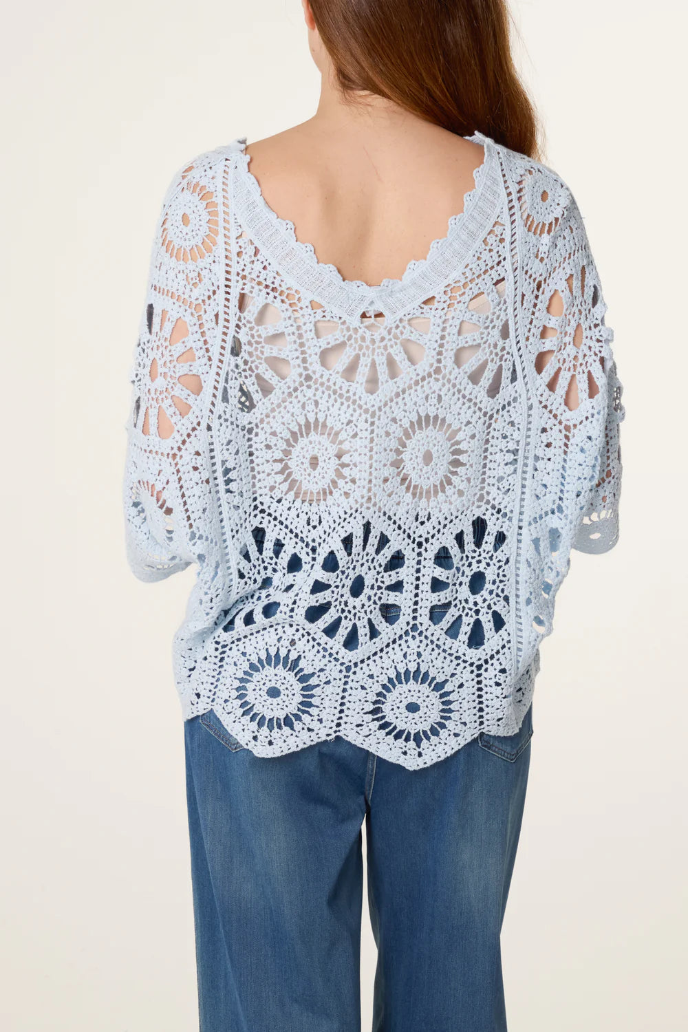 Light Blue Scallop Hem Mandala Crochet Top