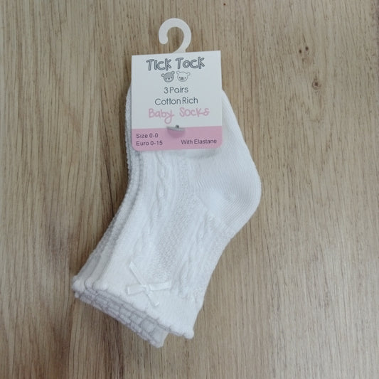 Baby Girl 3pk Cable Knit Sock with Small Bow