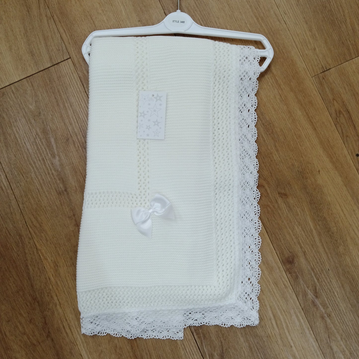 White Shawl with Lace Trim and Bow