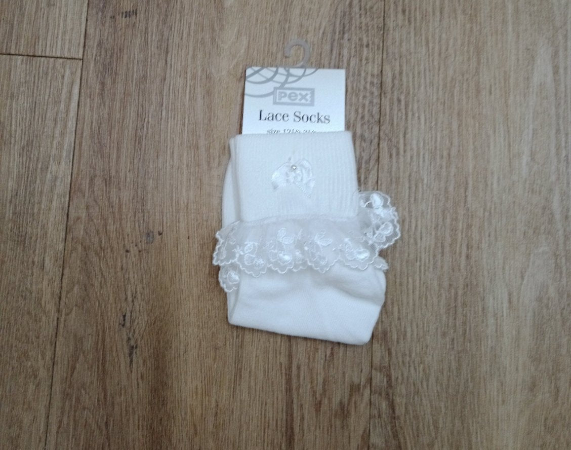 Pex white new cherry lace ankle sock