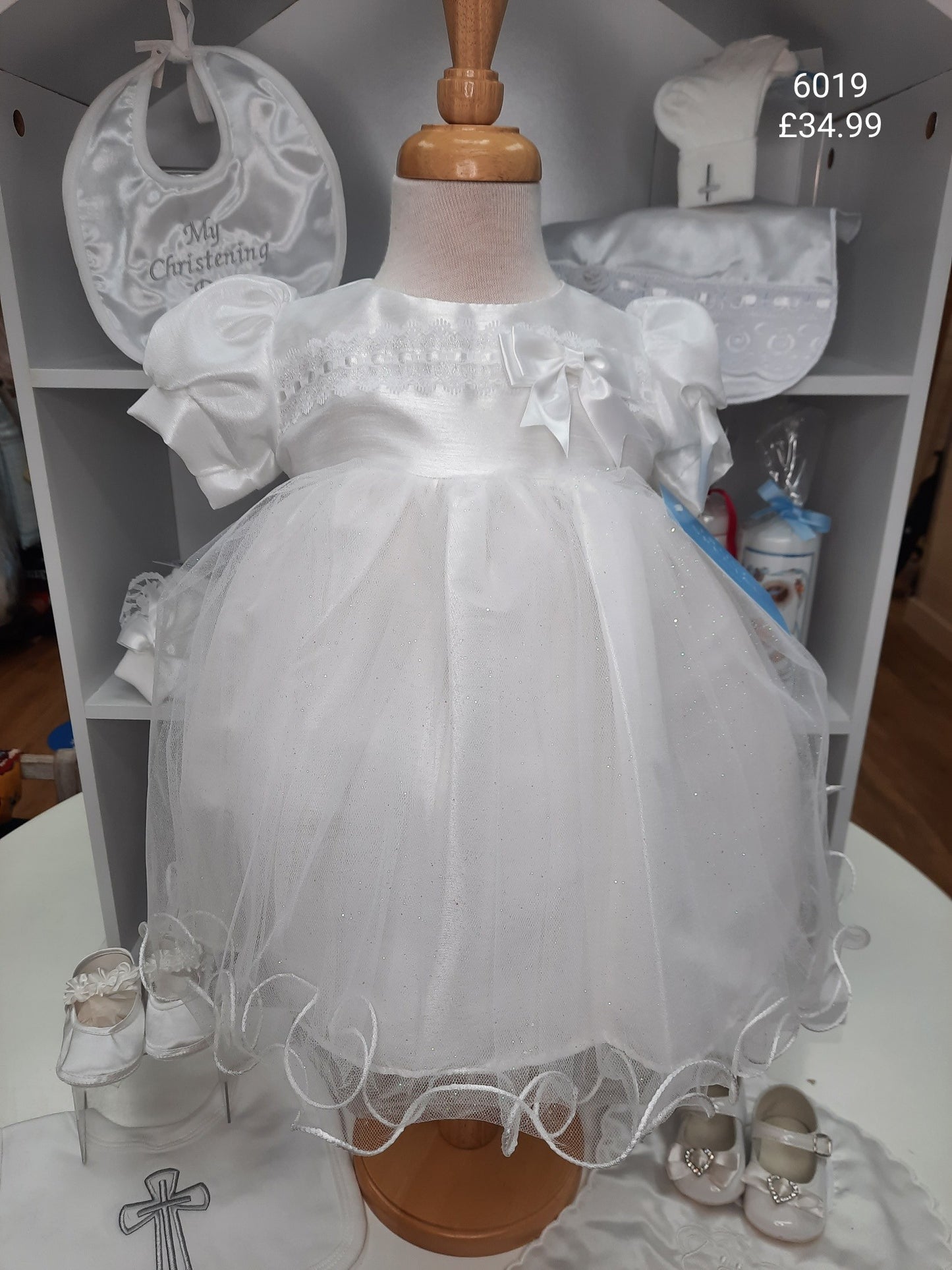 Satin frill and bow detail dress