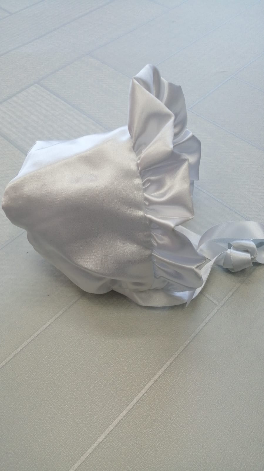 Satin frill christening hat
