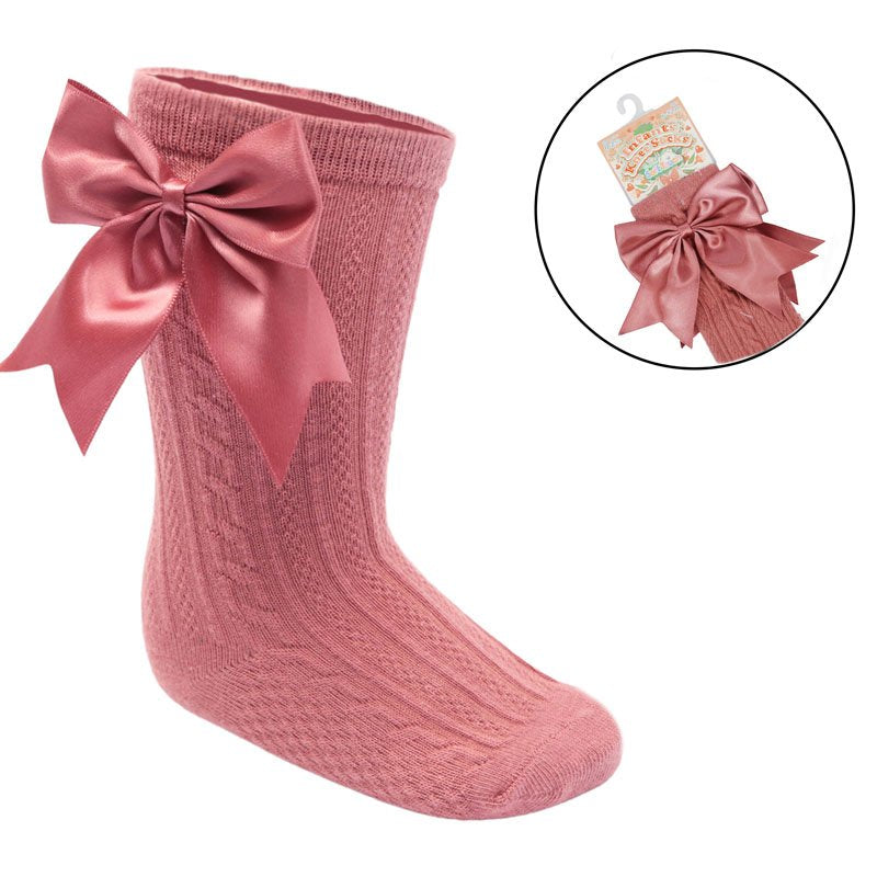 Dusty pink knee length sock with satin bow