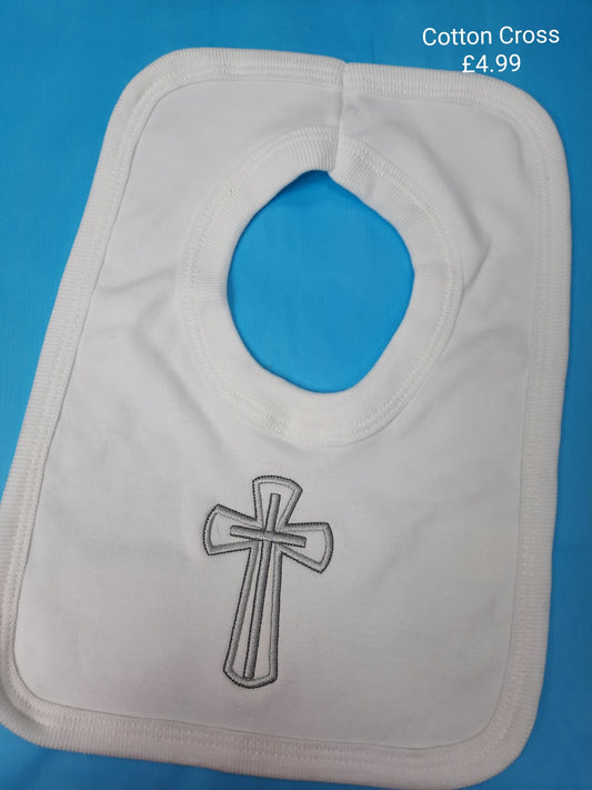 Christening bib Jersey cross pull over