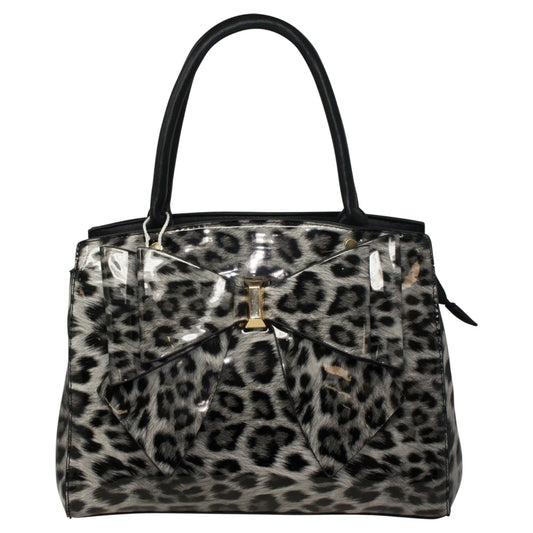 Trendy Leopard Print Bow Tote Bag HS-0008 Black