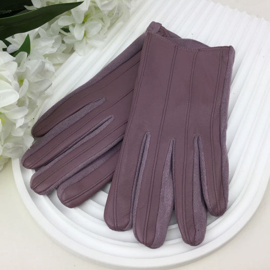 Ladies Half Leather Dusky Pink Gloves