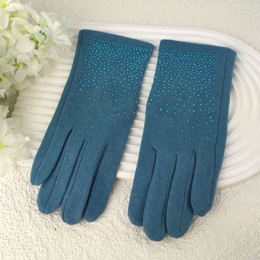 Denim Blue Ladies Gloves with Sparkly Gems