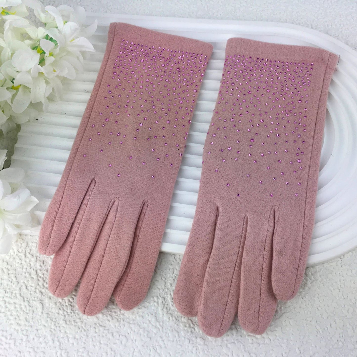 Pink Ladies Gloves with Sparkly Gems