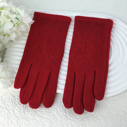 Red Ladies Gloves with Sparkly Gems