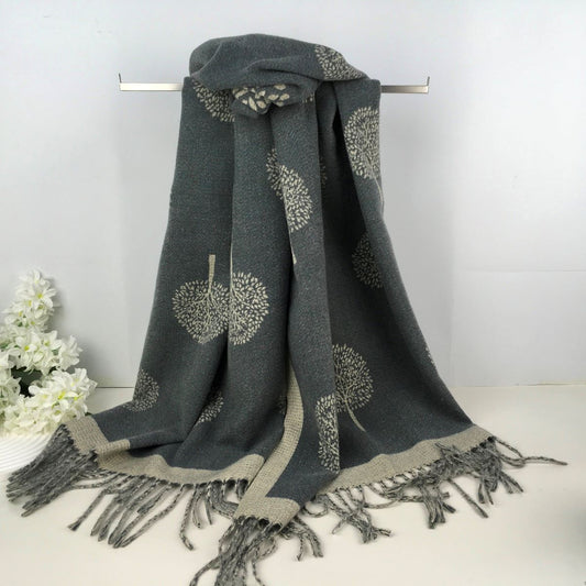 Ladies Dark Grey Scarf with Tree Design