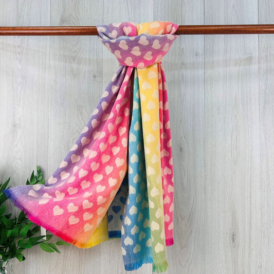 Rainbow Ladies Heart Patterned Scarf
