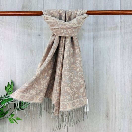 Ladies Camel Floral Patterned Scarf