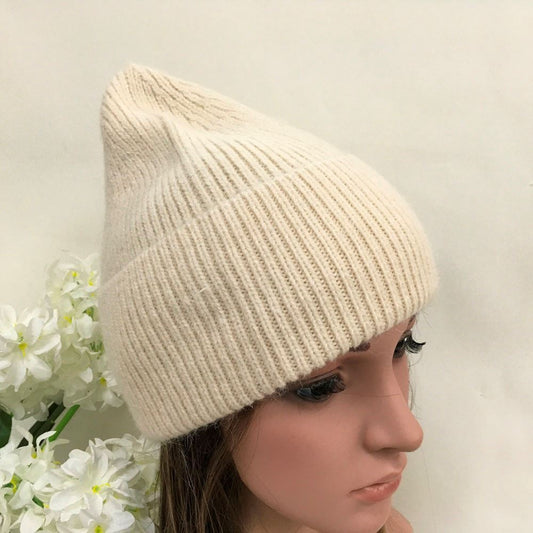 Light Beige Knitted Ladies Beanie