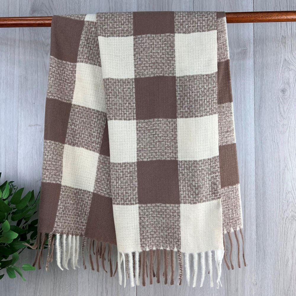 Beige Ladies Checkerboard Style Scarf