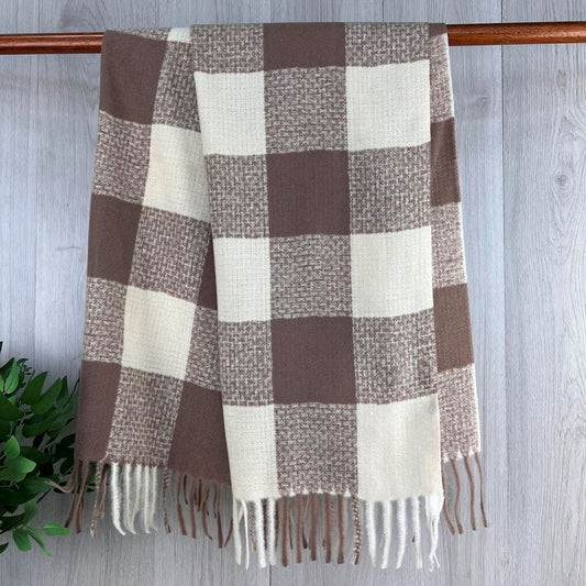 Beige Ladies Checkerboard Style Scarf