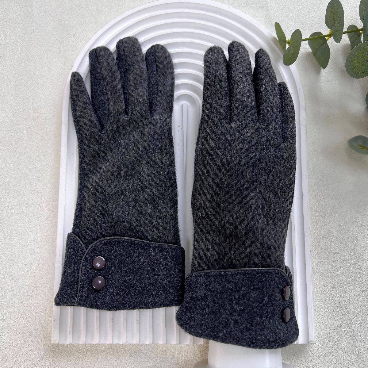Grey Wrist-Fold Ladies Glove