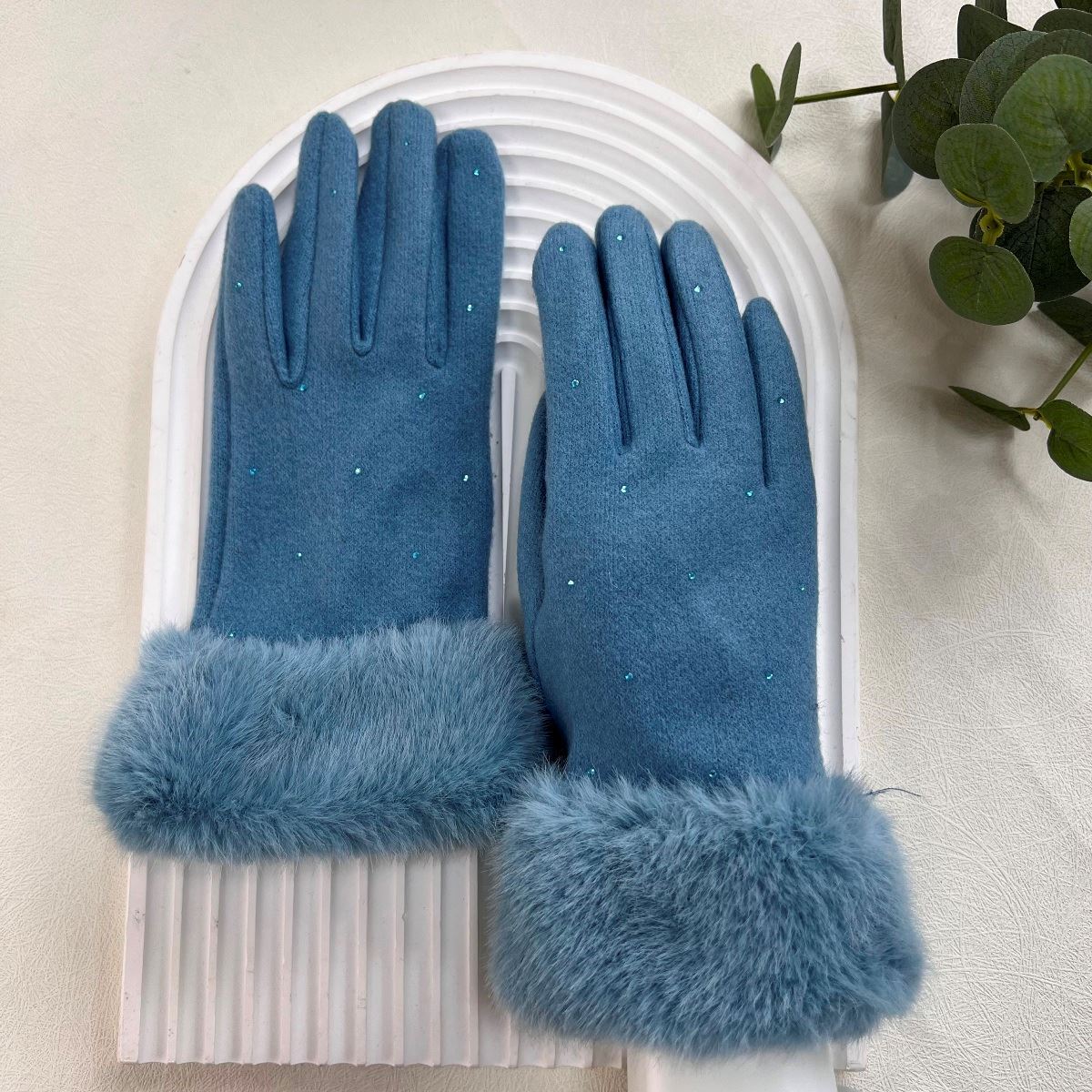 Blue Glove with Fur Wrist