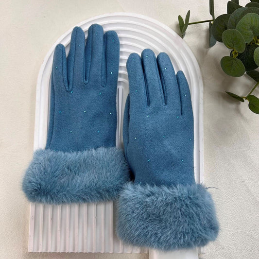 Blue Glove with Fur Wrist
