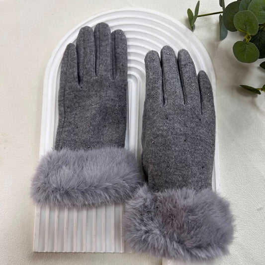 Grey Glove with Fur Wrist