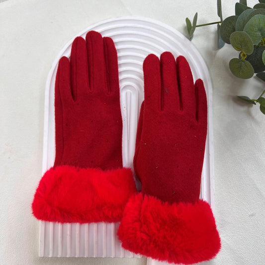 Red Glove with Fur Wrist