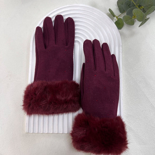 Burgundy Glove with Fur Wrist