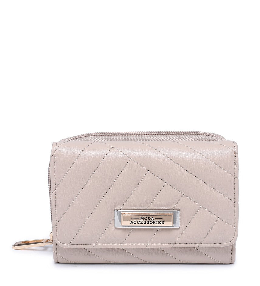 Small Beige Ladies Purse with Stitched Detailing