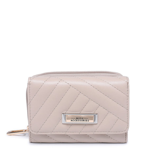 Small Beige Ladies Purse with Stitched Detailing