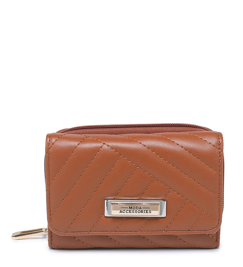 Small Brown Ladies Purse with Stitched Detailing