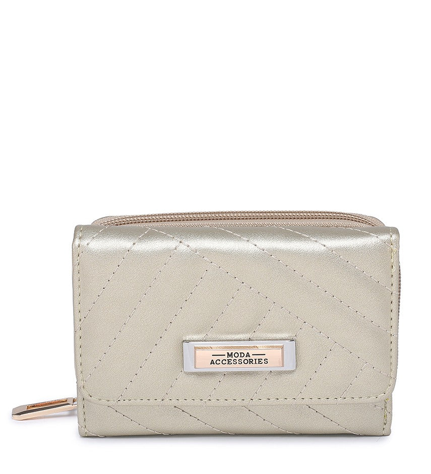 Small Gold Ladies Purse with Stitched Detailing