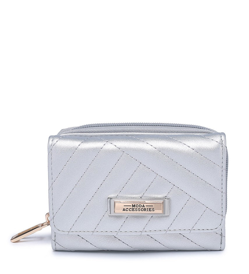 Small Silver Ladies Purse with Stitched Detailing