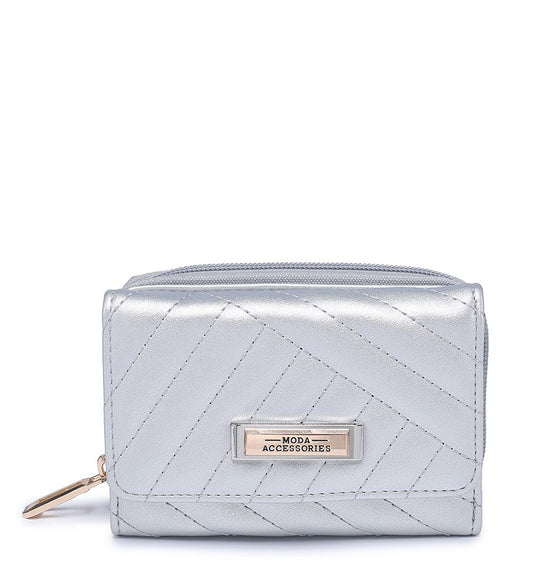 Small Silver Ladies Purse with Stitched Detailing