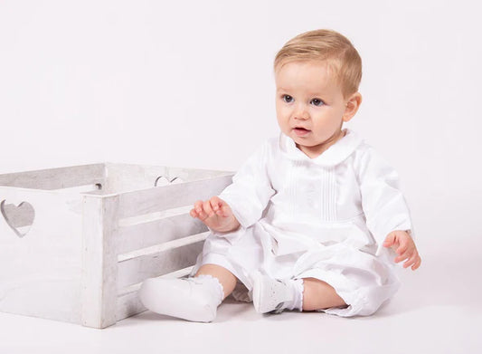 Boys Satin-Feel Christening Suit and Hat Set