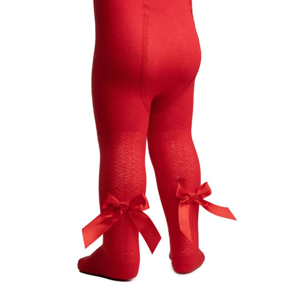 Red Baby Tights with Leg Design and Back Bow