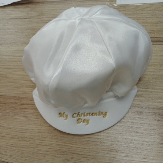 Boys ivory satin my christening day cap