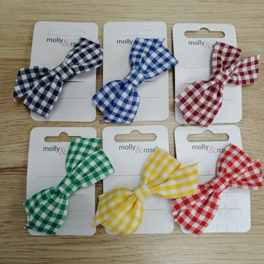 Gingham fabric bow clip 8cm